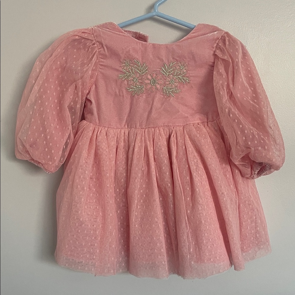 Pink Embroidered Kids Dress 0-3months